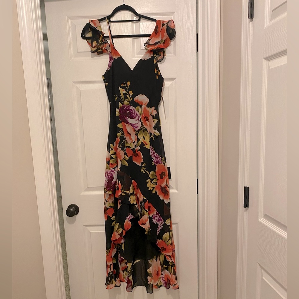Lulus High-Low Dress. Size XS. New with Tags. Black floral.